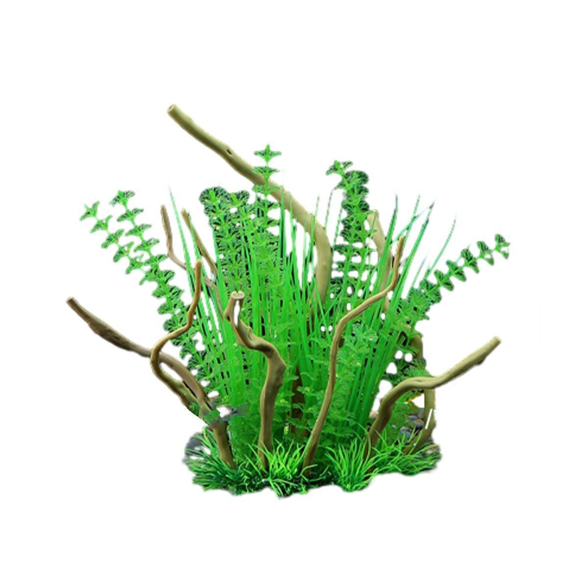 Aquarium Landscaping Decoration Artificial Wood and Plants Fish Tank Ornament - CM3302-Green