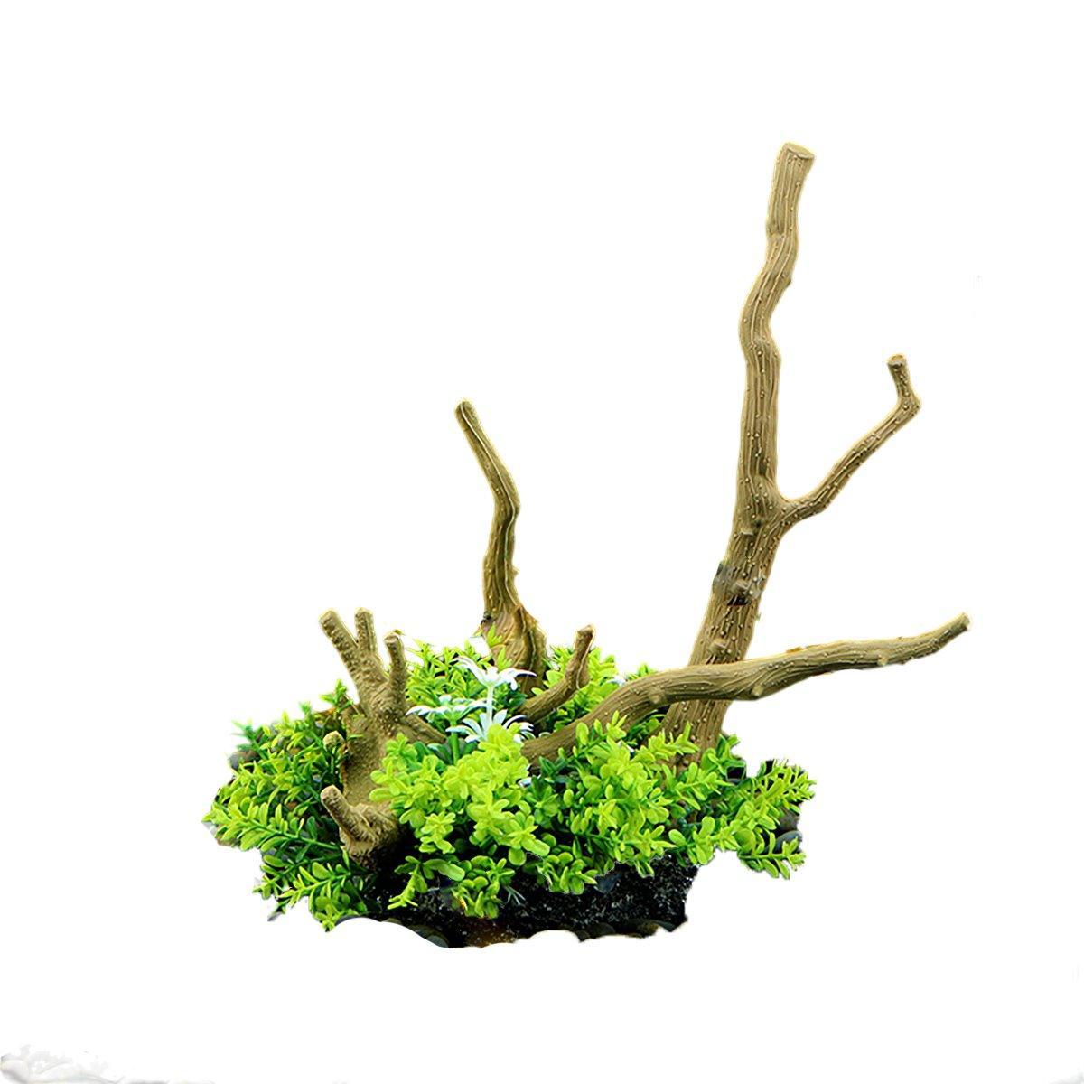Aquarium Landscaping Decoration Artificial Wood and Plants Fish Tank Ornament - CM3302-Green