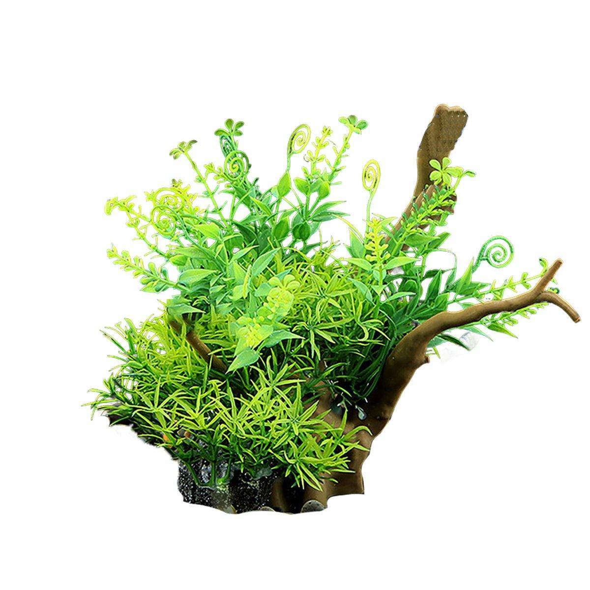 Aquarium Landscaping Decoration Artificial Wood and Plants Fish Tank Ornament - CM3901-Green