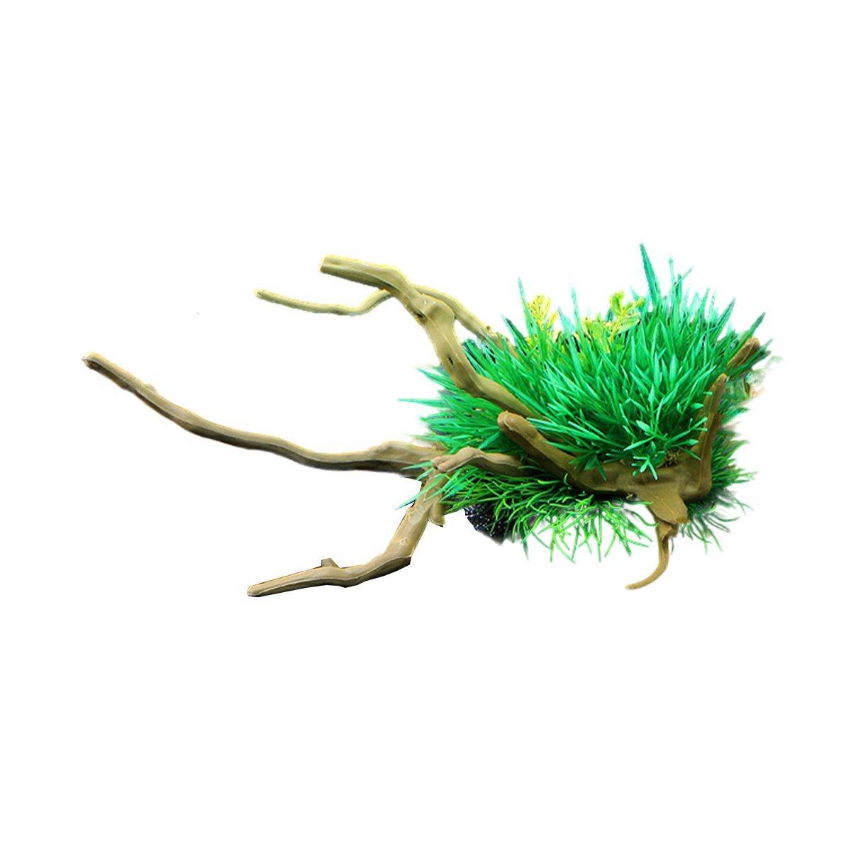 Aquarium Landscaping Decoration Artificial Wood and Plants Fish Tank Ornament - CM3901-Green