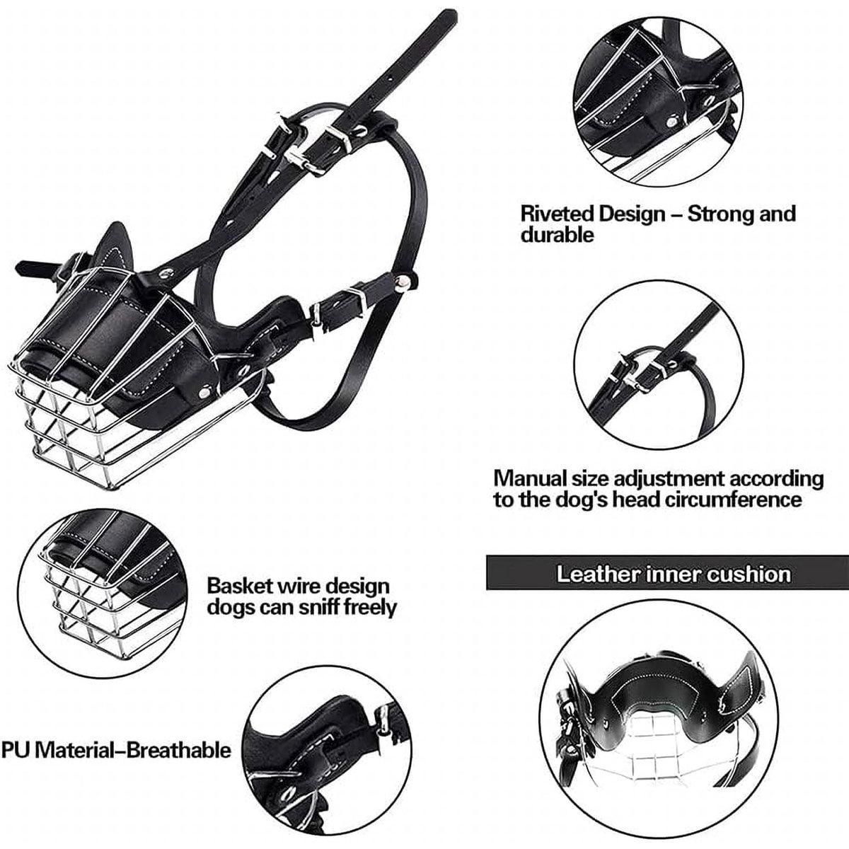 Anti Bite Anti Bark Dog Muzzle Mouthguard Adjustable for Small Medium Large Dogs - Black-L