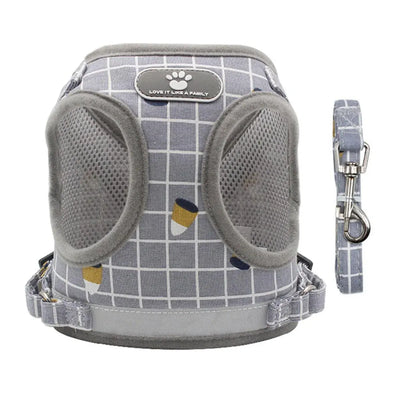 Grey Kitten Dog Cat Walking Harness Lead Leash Collar Pet Vest Mesh Adjustable - M