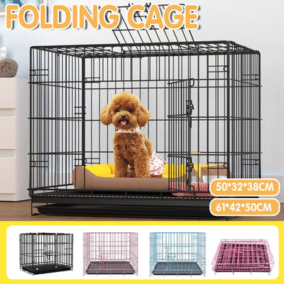 Metal Dog Crate Pet Cage with Divider for Puppies Cats Kennel Indoor Pet House - Large-Blue