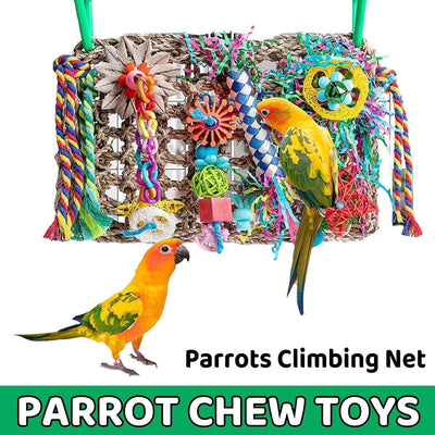 Parrot Gnawing Toys Woven Grass Nets Colourful Chewing Bird Cage Play