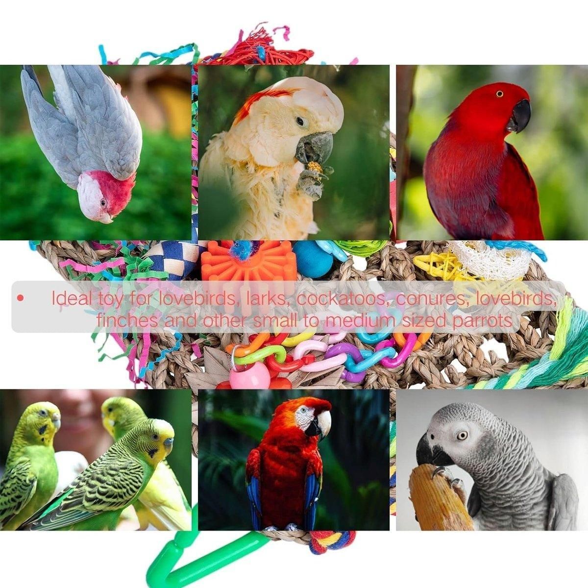 Parrot Gnawing Toys Woven Grass Nets Colourful Chewing Bird Cage Play