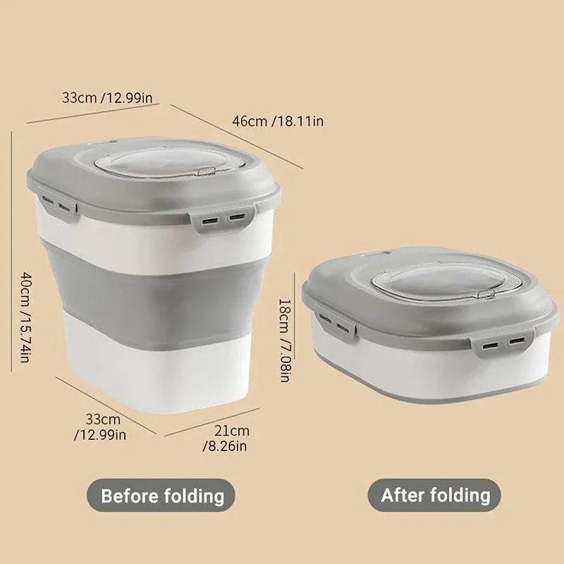 Large Capacity Pet Food Storage Box Foldable Design with Seal Lid - Grey