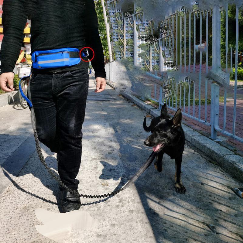 Hands Free Dog Leash Adjustable Lead with Waist Belt Bag for Walking Jogging Running - Black + Blue