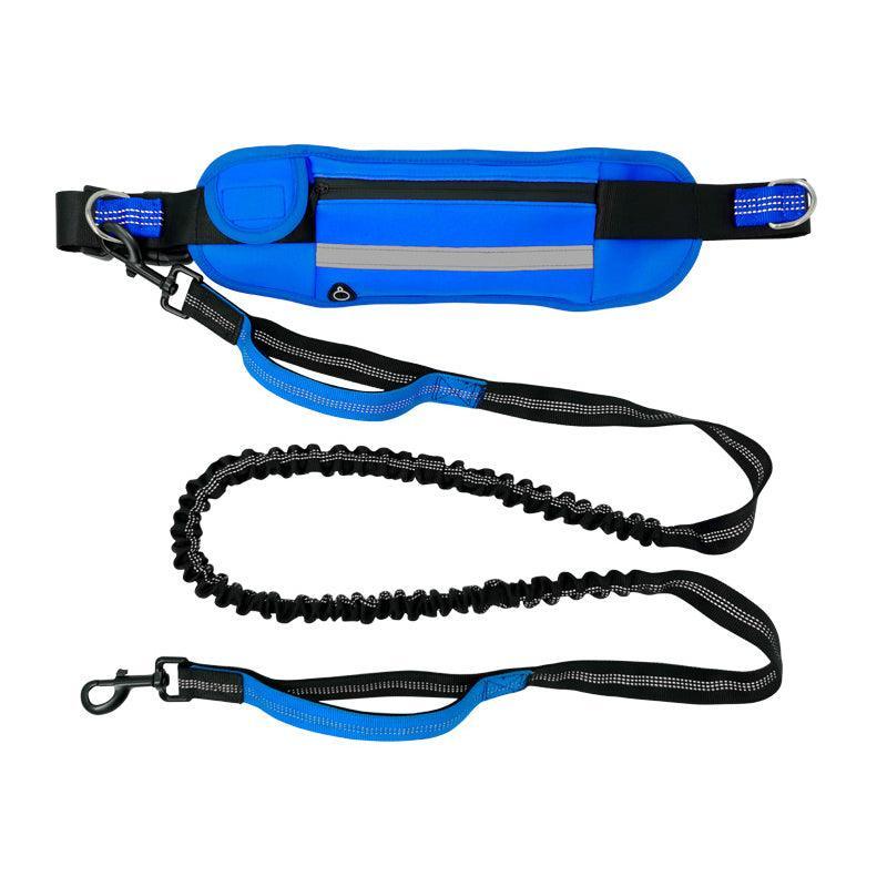 Hands Free Dog Leash Adjustable Lead with Waist Belt Bag for Walking Jogging Running - Black+Grey