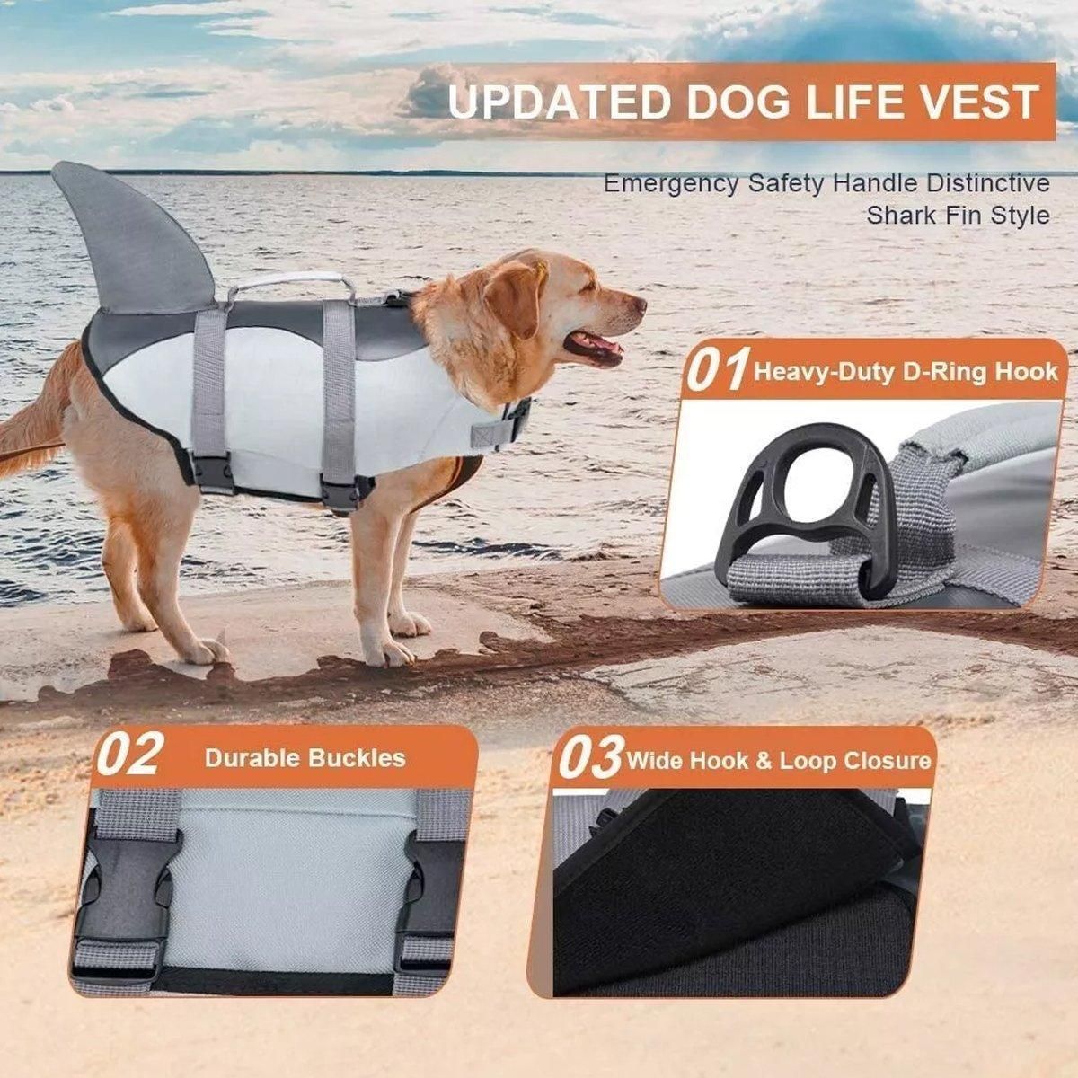 Pet Life Jacket Dog Swim Vest Outdoor Water Gear for Summer Swimming Activities - Grey L