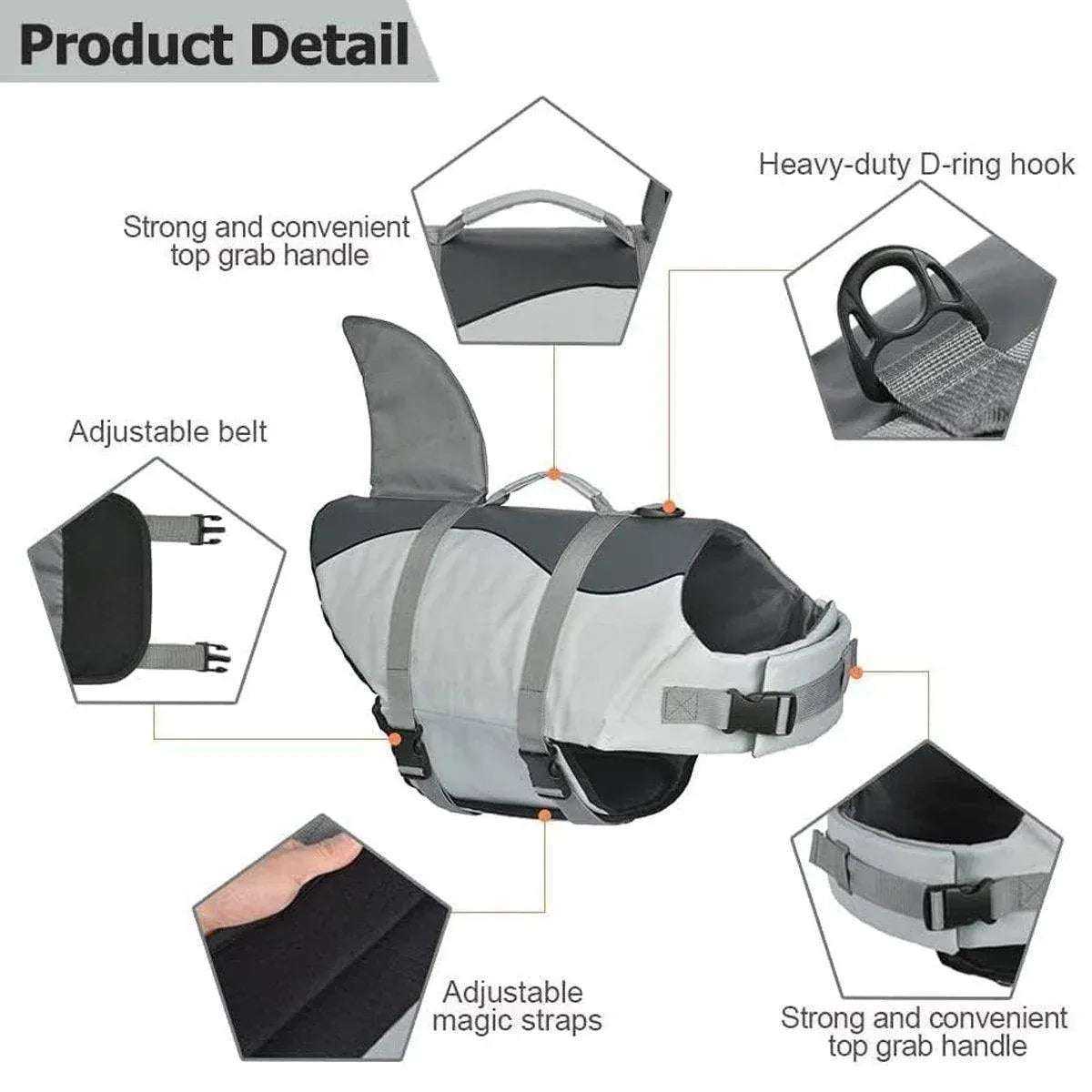 Pet Life Jacket Dog Swim Vest Outdoor Water Gear for Summer Swimming Activities - Grey M