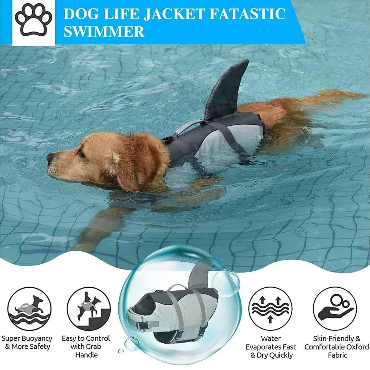 Pet Life Jacket Dog Swim Vest Outdoor Water Gear for Summer Swimming Activities - Grey M