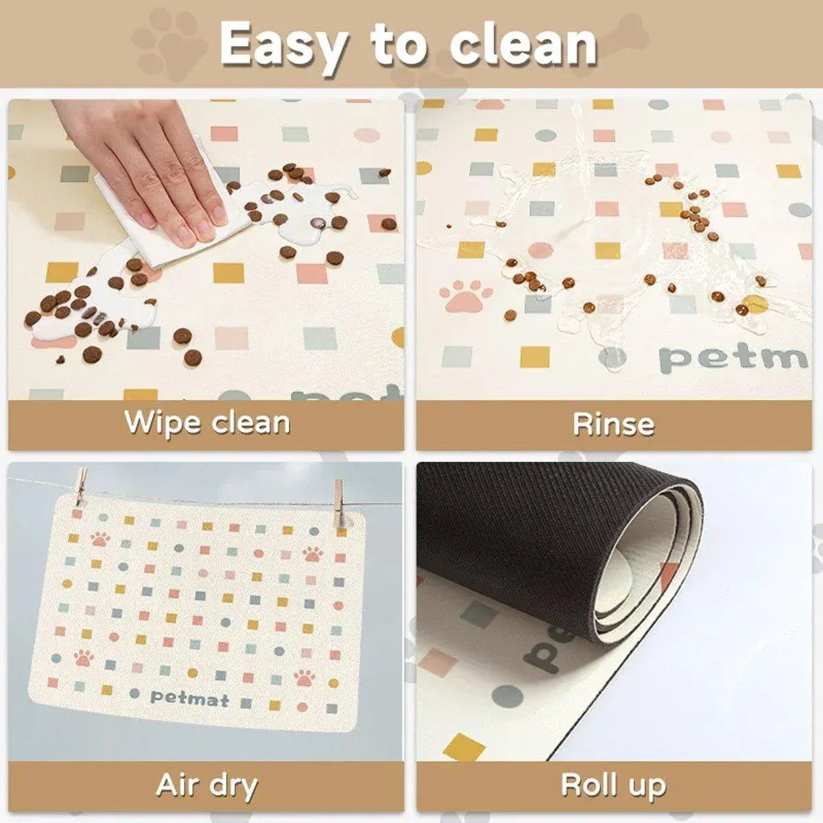Pet Feeding Mat Dogs Cats Absorbent Non Slip Pet Placemat Waterproof Mat - Beige