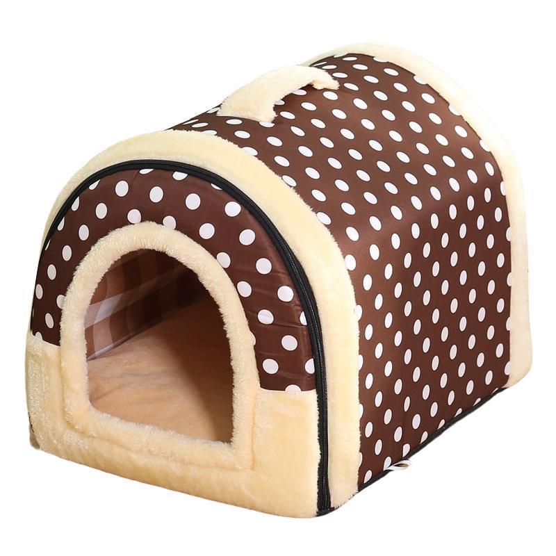 XL Size Pet House Kennel Soft Igloo Beds Cave Cat Puppy Bed Warm Cushion Fold - Brick
