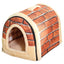 XL Size Pet House Kennel Soft Igloo Beds Cave Cat Puppy Bed Warm Cushion Fold - Brick