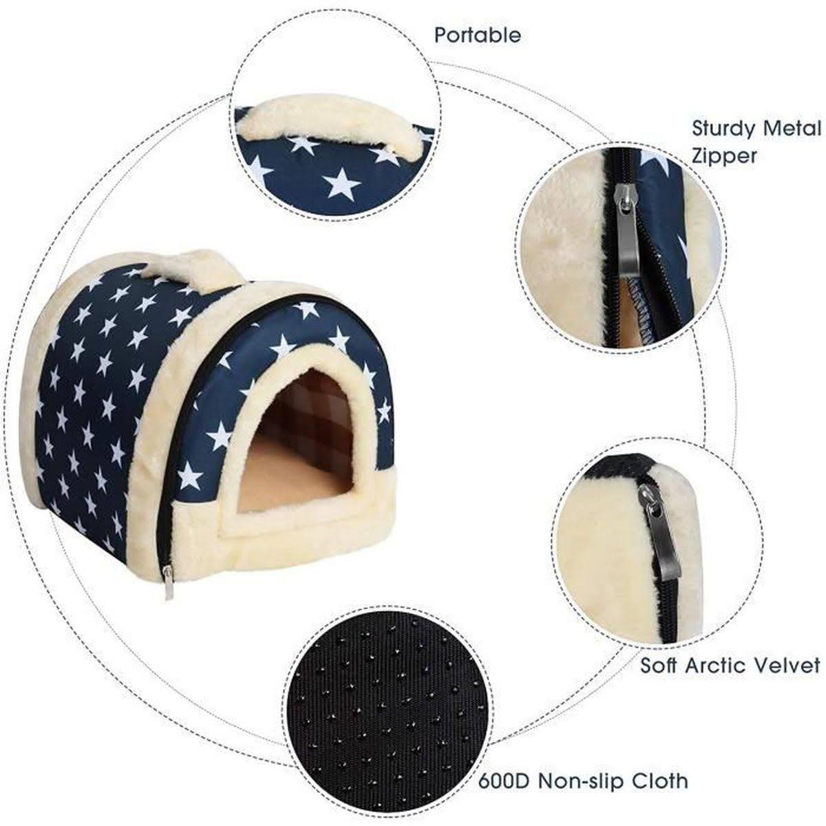S Size Pet House Kennel Soft Igloo Beds Cave Cat Puppy Bed Warm Cushion Fold - Brown Dots