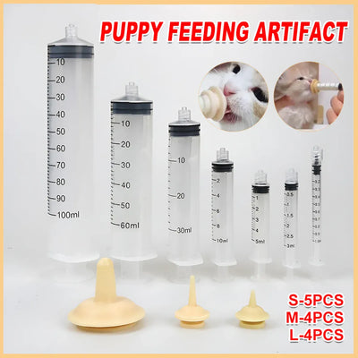 Kitten Puppy Pet Feeding Syringe Feeder Cat Dog Nursing Bottle with Pacifier - L-4PCS
