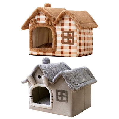 Removable Washable Pet House Four Seasons Cat Enclosed House - Grey-L
