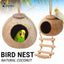 Natural Coconut Bird Nest Cage Pet Parrot Parakeet Safe Hut Feeder Shell Home - Stairs type
