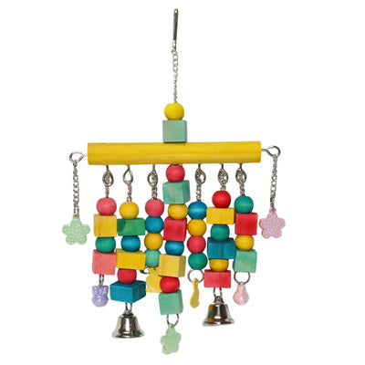 Nordic Woven Parrot Toy with Wooden Blocks Hanging Bird Cage Pendant