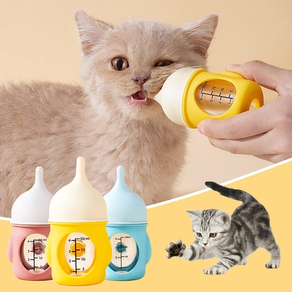 Silicone Pet Milk Feeding Bottle with Scale for Small Puppies and Kittens 20ml 80ml - 80ml-Pink
