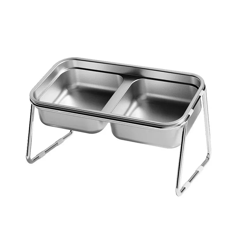 Cat Food Bowl Set Double Tilted Stainless Steel Pet Feeding Bowl Non Slip Stand