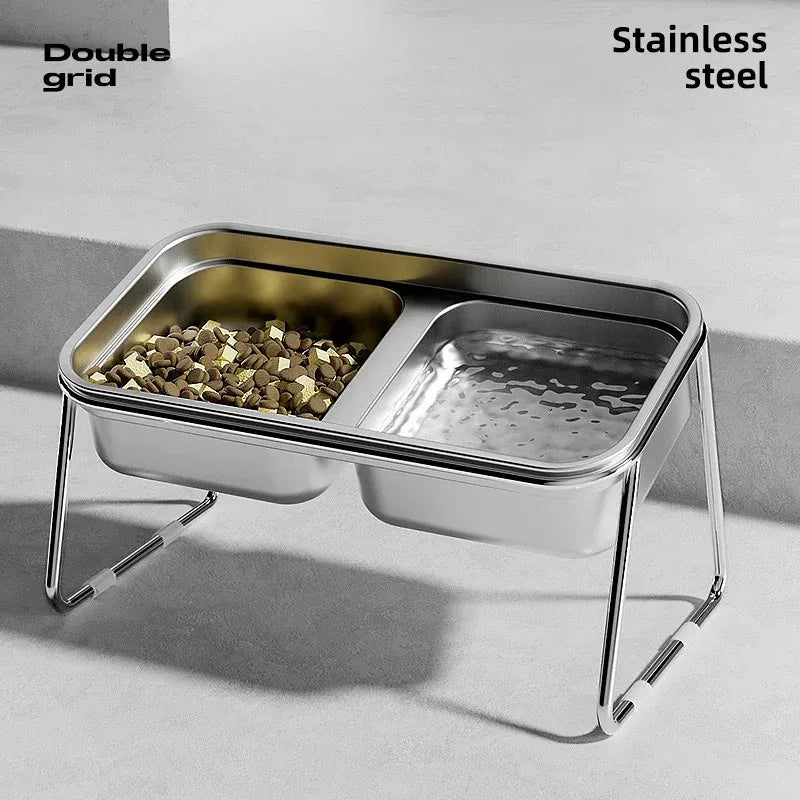 Cat Food Bowl Set Double Tilted Stainless Steel Pet Feeding Bowl Non Slip Stand