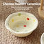 Ceramic Pet Food Bowl with Wooden Base Non Slip for Cats Small Dogs Easy Clean