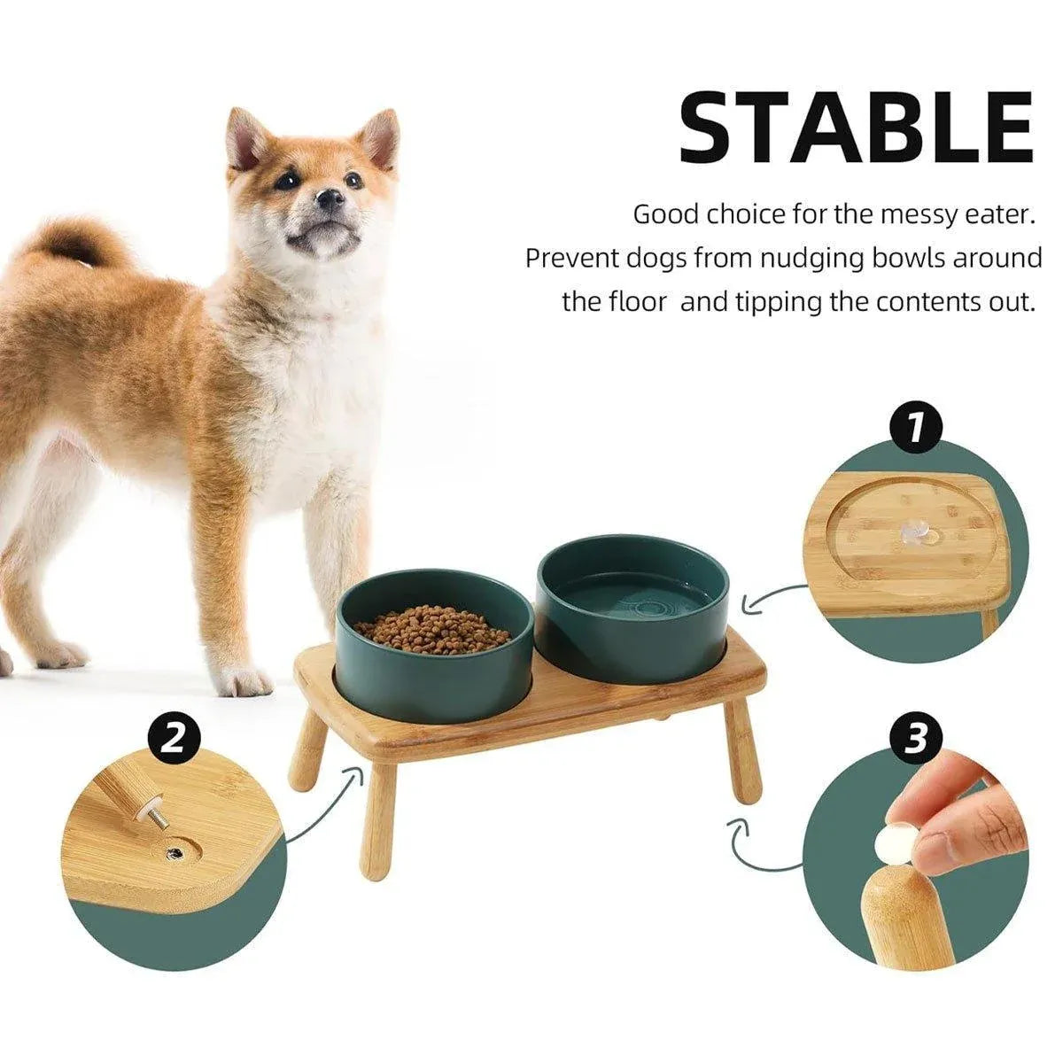 Ceramic Elevated Dog Bowl Anti-Slip Double Bowl for Small Medium Large Dogs - Grey