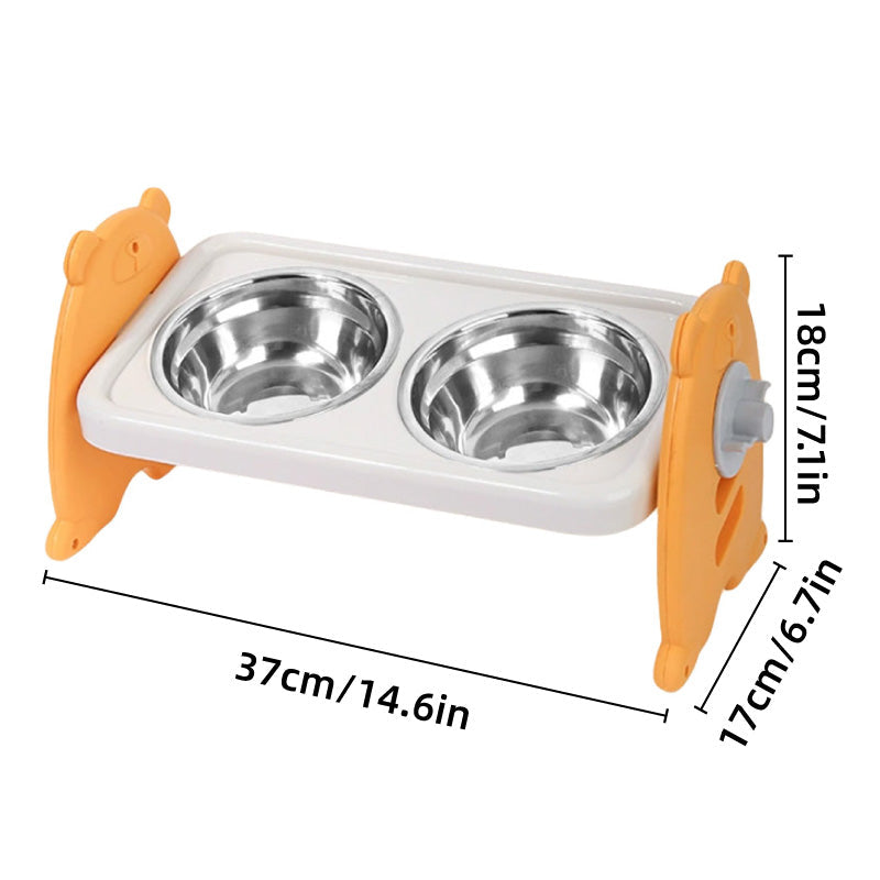 Double Pet Feeding Bowls Stainless Steel Non Slip Cat Dog Water Bowl Food Dish - Orange