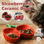Strawberry Ceramic Tilted Pet Bowl Set Cat Dog Double Elevated Non Slip Feeding