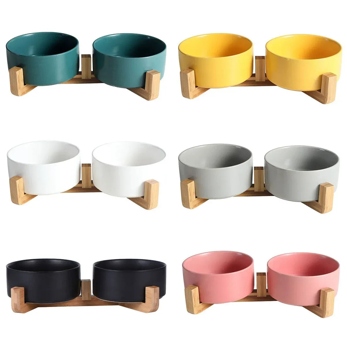 Ceramic Pet Bowl Double Cat Food Bowl Dog Water Bowl Feeding Drinking Bowl Set - White