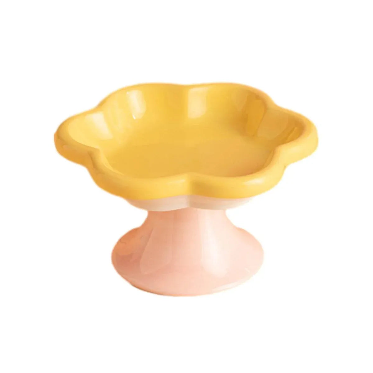 Flower Ceramic Cat Bowl Pet Food Bowl Snack Tray for Cats and Small Pets Feeding - Yellow