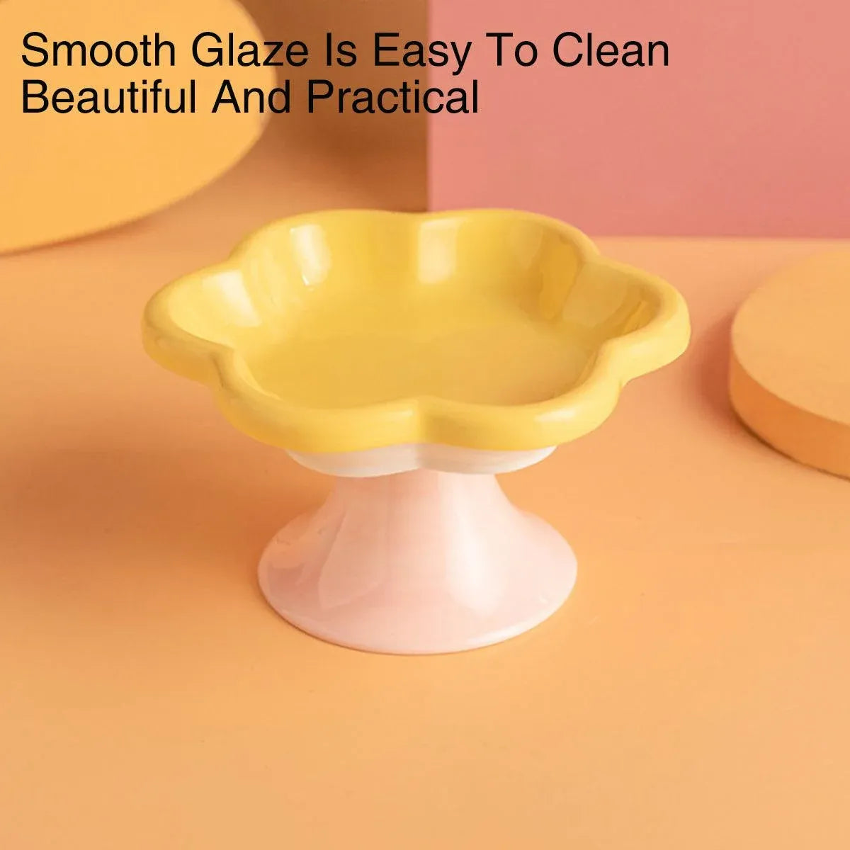 Flower Ceramic Cat Bowl Pet Food Bowl Snack Tray for Cats and Small Pets Feeding - Yellow