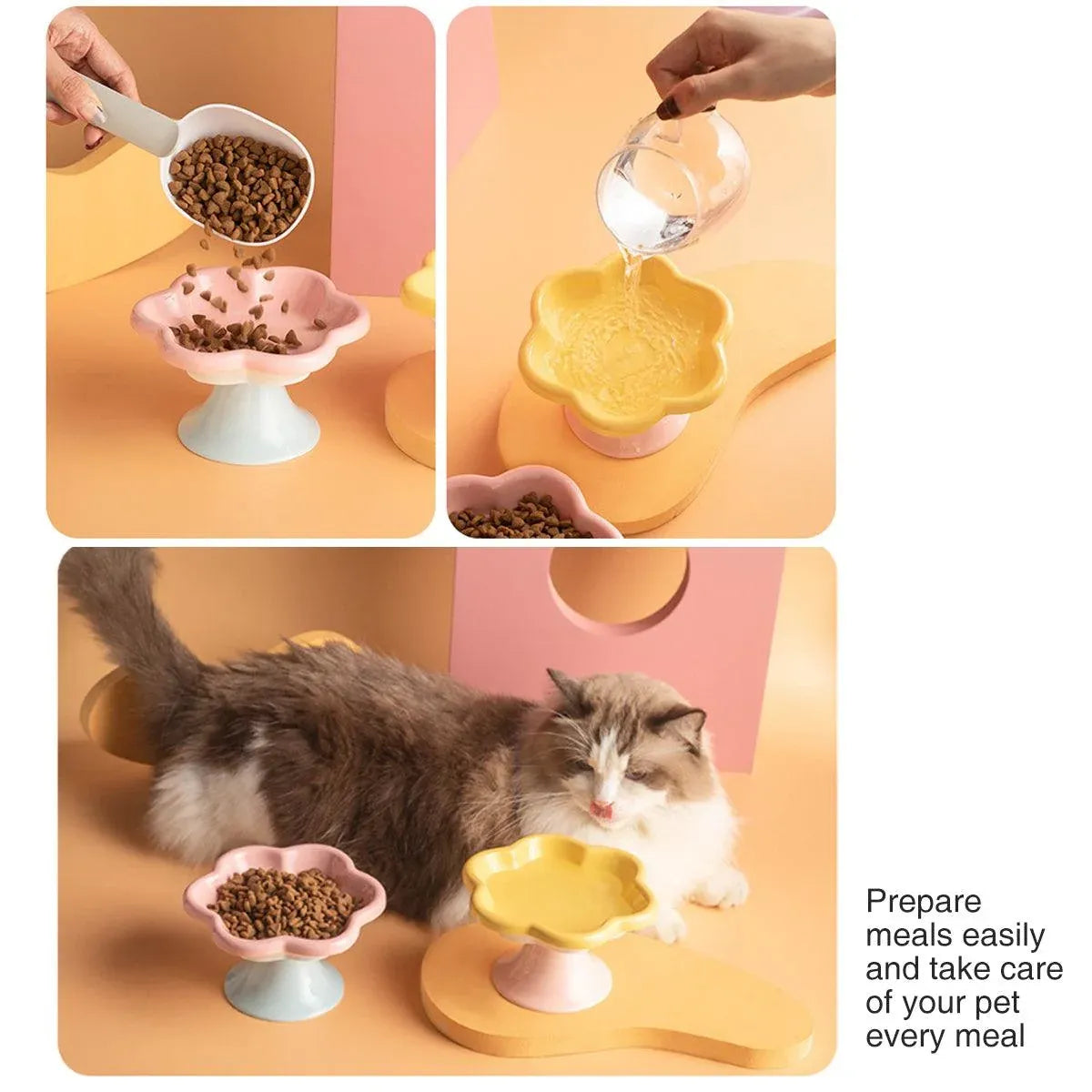 Flower Ceramic Cat Bowl Pet Food Bowl Snack Tray for Cats and Small Pets Feeding - Yellow