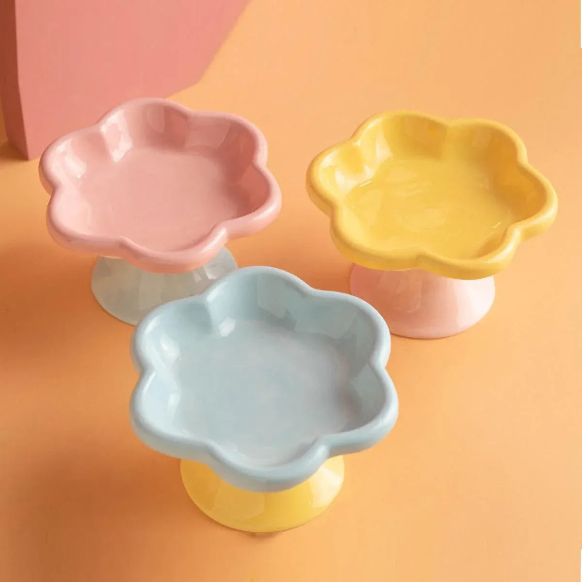 Flower Ceramic Cat Bowl Pet Food Bowl Snack Tray for Cats and Small Pets Feeding - Yellow
