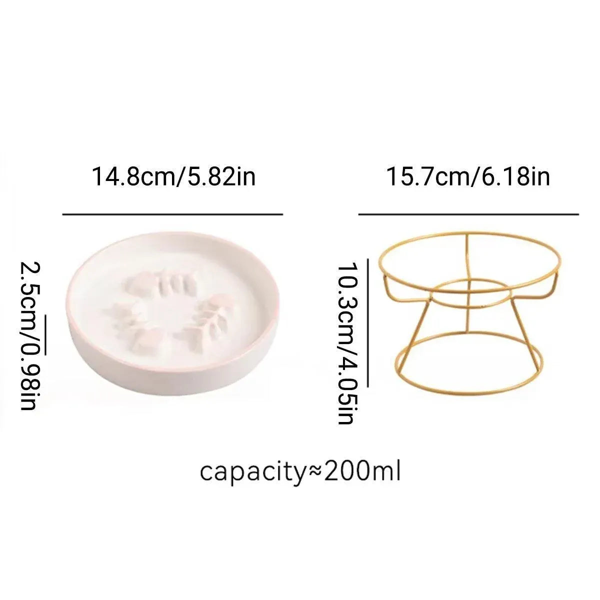 Ceramic Cat Bowl Slow Feeder Pet Food Tray for Cats and Dogs Non Slip Design - Yellow Bowl-White Tray Rack