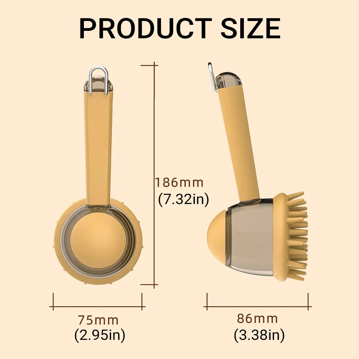 Pet Bath Brush Dog Massage Brush Press to Dispense Liquid Pet Grooming Tools - Beige