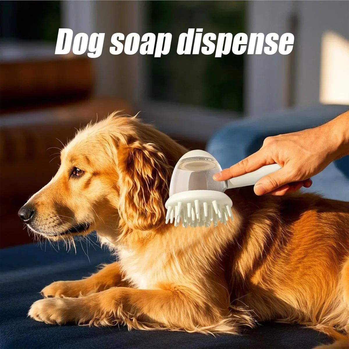 Pet Bath Brush Dog Massage Brush Press to Dispense Liquid Pet Grooming Tools - Beige