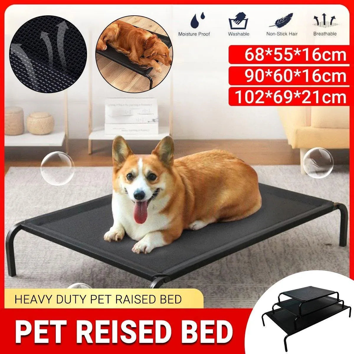 Heavy Duty Pet Raised Bed Elevated Trampoline Hammock Cat Dog Raised Deluxe - M