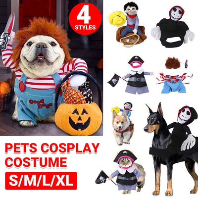Halloween Dog Costume Pet Accessories Funny Dress Up for Small Medium Dogs - Little Devil Riding-S