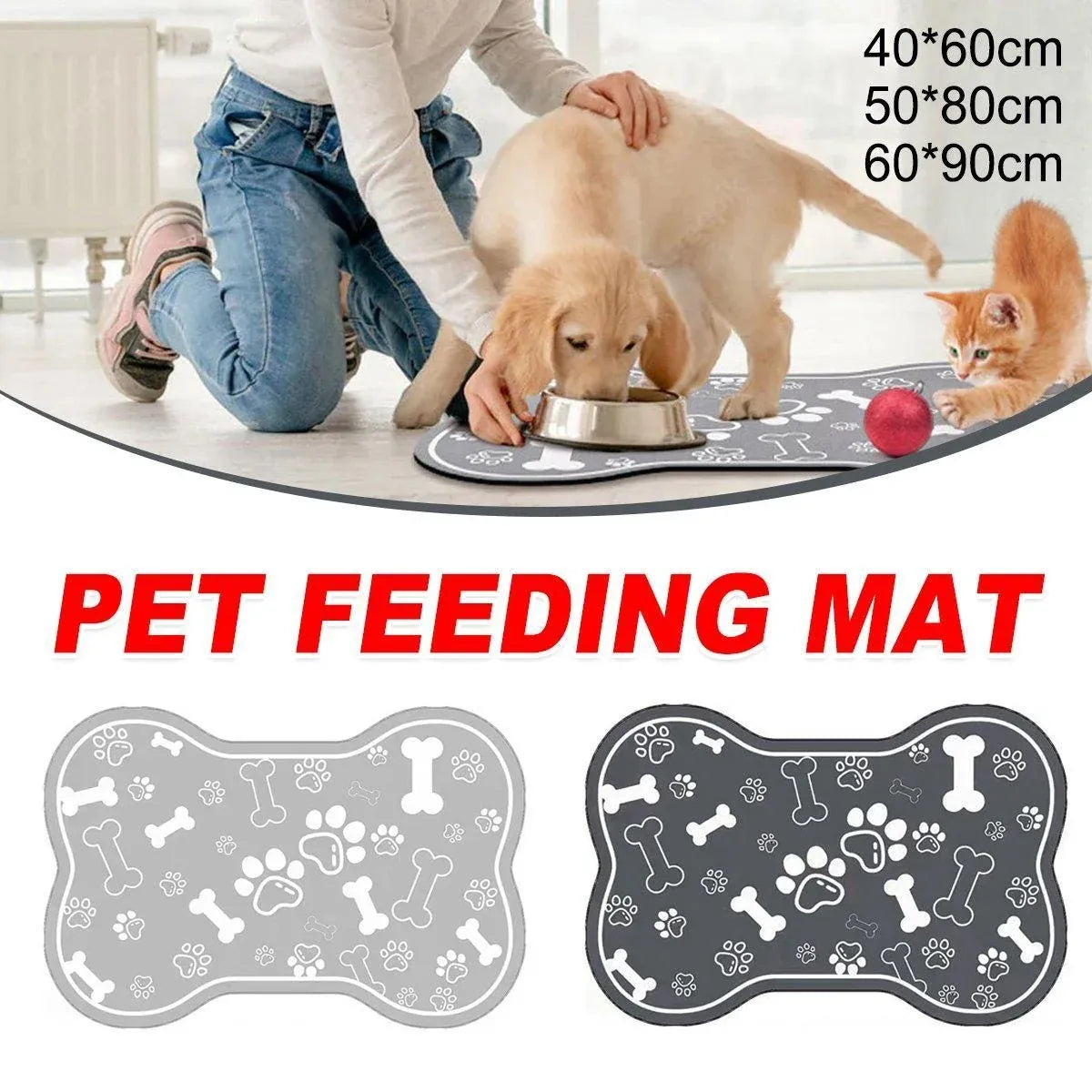 Pet Feeding Mat Non-slip Diatom Mud Absorbent Dirt-resistant Waterproof Placemat - Black-50x80cm