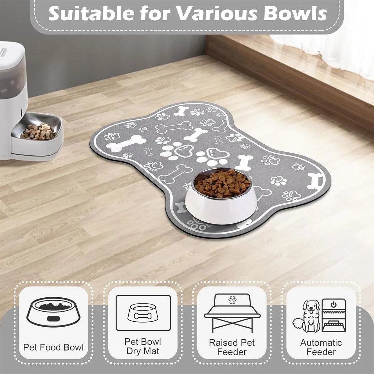 Pet Feeding Mat Non-slip Diatom Mud Absorbent Dirt-resistant Waterproof Placemat - Black-50x80cm