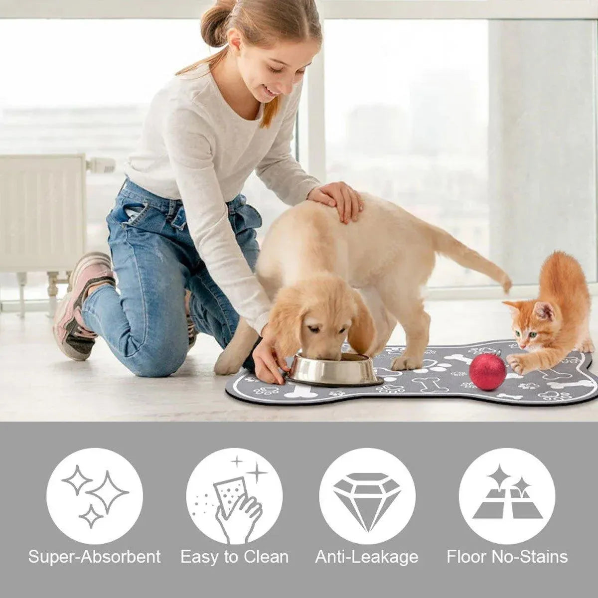 Pet Feeding Mat Non-slip Diatom Mud Absorbent Dirt-resistant Waterproof Placemat - Grey-40x60cm