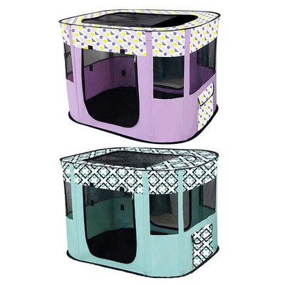 Foldable Cat Dog Kennel Pet Delivery Cage Portable Pet Fence Tent - Cyan-L