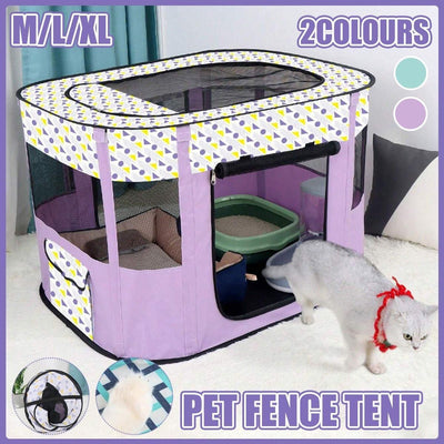 Foldable Cat Dog Kennel Pet Delivery Cage Portable Pet Fence Tent - Cyan-M