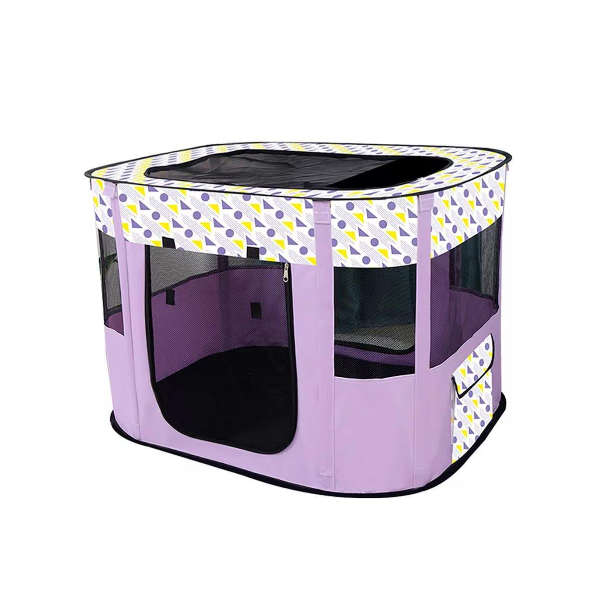 Foldable Cat Dog Kennel Pet Delivery Cage Portable Pet Fence Tent - Purple-L