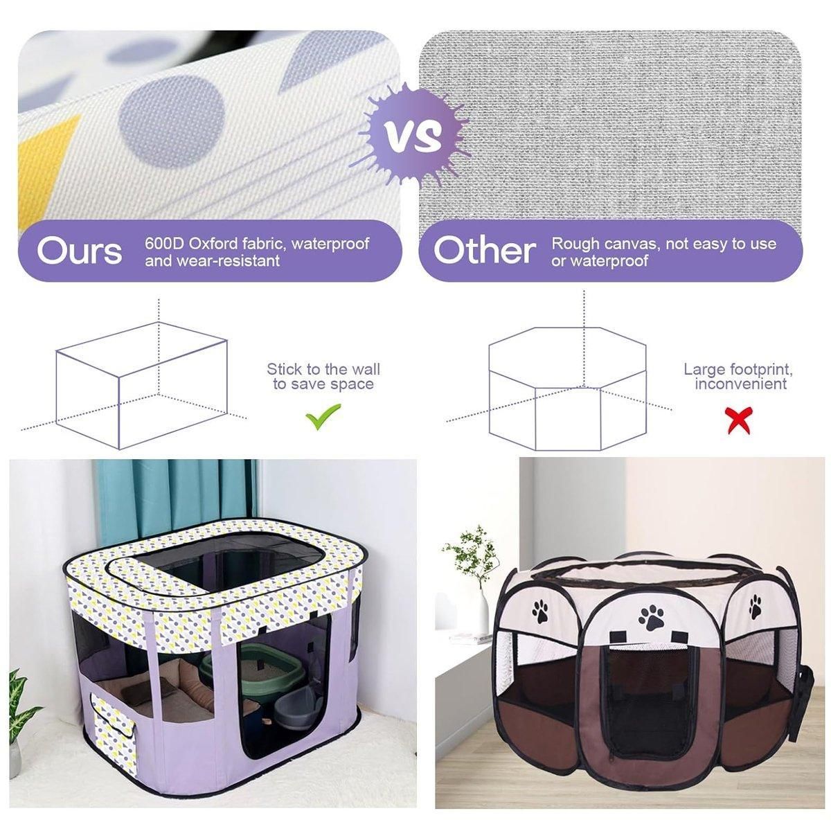 Foldable Cat Dog Kennel Pet Delivery Cage Portable Pet Fence Tent - Purple-M