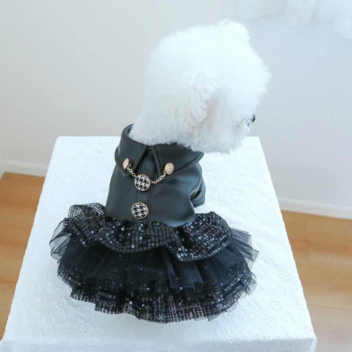 Autumn Winter Pet Dog Cat Dress Faux Leather Sequin Skirt Outfit for Small Dogs - M