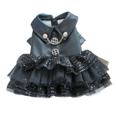 Autumn Winter Pet Dog Cat Dress Faux Leather Sequin Skirt Outfit for Small Dogs - XL