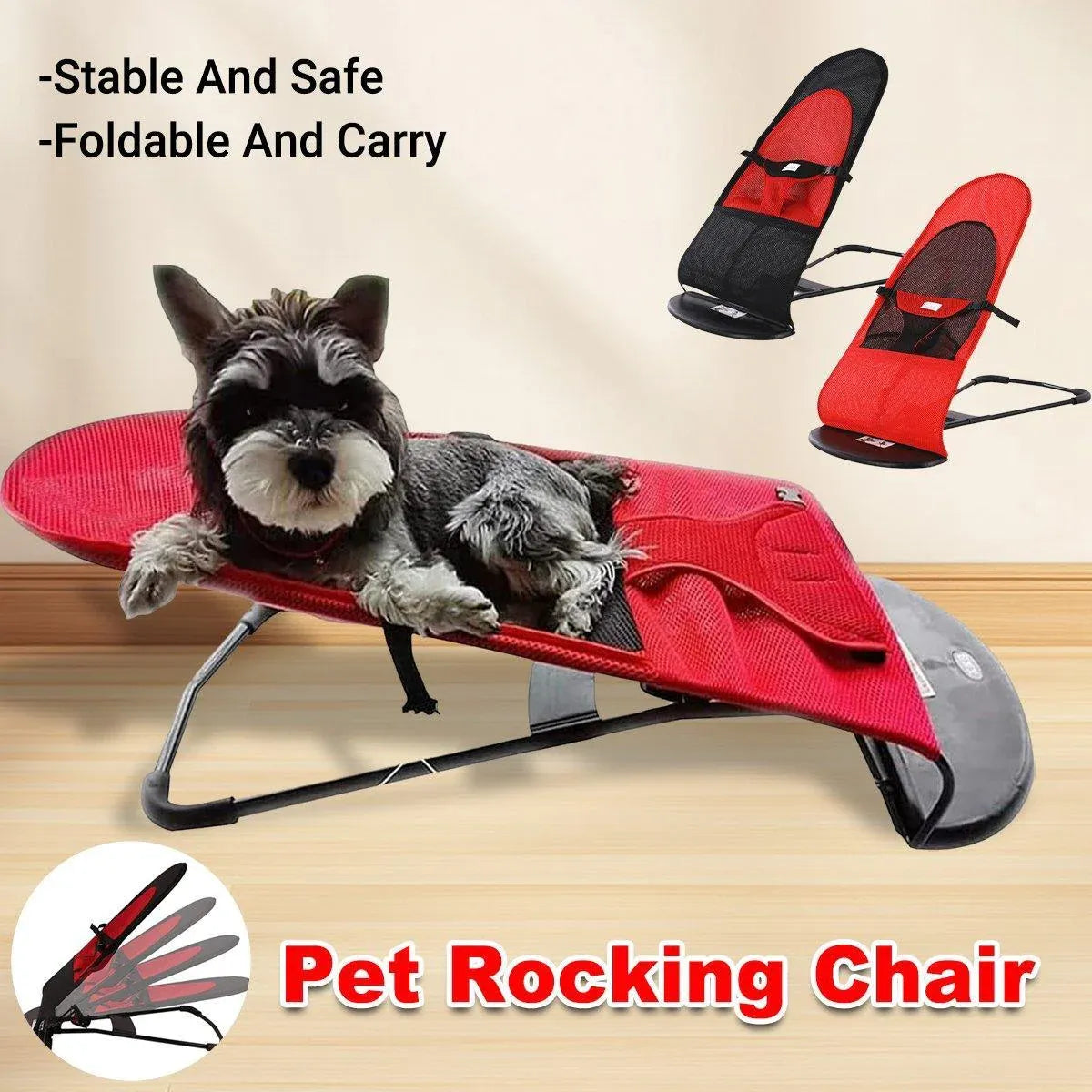 Pet Rocking Chair for Dogs Cats Foldable Pet Bed Portable Sleeping Lounger Chair - Red
